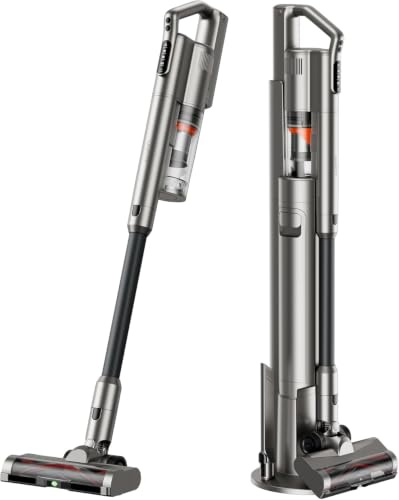 uwant V500 Aspirapolvere Senza Fili Potente con Svuotamento Automatico 25000Pa CleanSync Leggero e Station Compatta Luce Verde 60° Micron Dust Detection Spazzola V Antigroviglio 5 Livelli Filtrazione