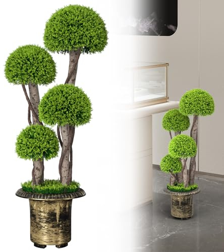 UISEBRT 1 planta artificial de 90 cm, con protección UV en maceta, planta decorativa con aspecto natural para casa, balcón, terraza, interior y exterior, árbol de setas