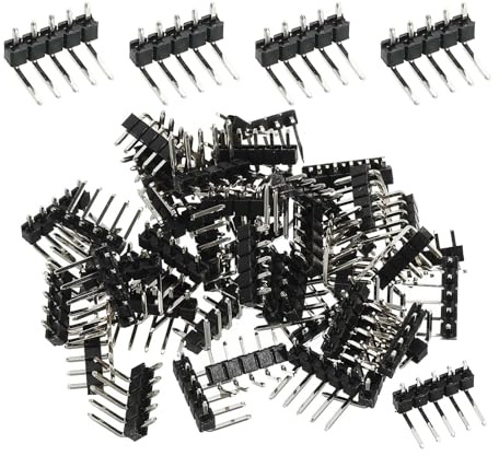 Unifizz 2.54mm Pitch Right Angle Single Row Male Pin Header 1x5P Bent Pin Circuit Connector for PCB Board Prototyping Pack of 50