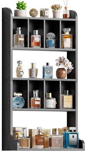 VINCOURNA Organizzatore Per Profumo A Parete (Nero) | Mensola da Parete a 5 Livelli in Legno, Espositore per Profumi Uomo e Donna, Salvaspazio Ideale per Bagno e Camera da Letto