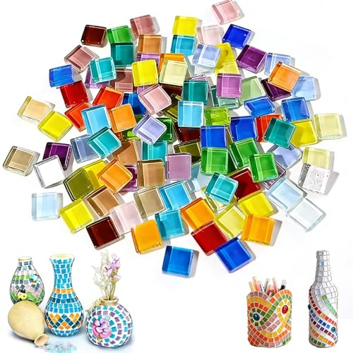 xolear 900g Tessere Mosaico, Bambini Mosaico Piastrelle Mini 1x1cm, Colorate Tasselli in Vetro, Mosaici Artigianato Quadrate per DIY, Cornici per Foto Sottobicchieri (Colore casuale)