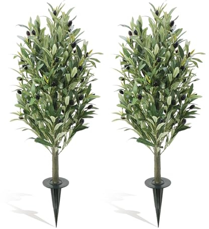 GarveeLife 2 Stück Künstlicher Olivenbaum mit Erdspieß, 90cm Hoch Künstliche Pflanzen, UV-beständige Künstliche Immergrüne für Drinnen & Draußen Home Office Lobby Garten Dekor