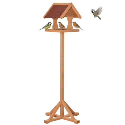 PawHut Mangeoire Oiseaux Extérieur sur Pied 55 x 55 x 144 cm Bois Naturel | Toit Résistant Aux Intempéries, Mangeoire à Oiseaux en Bois Massif