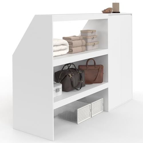 IDMarket - 2-Ebenen-Regal + 2-türiger Schrank unter Dachschräge TOMI weiß