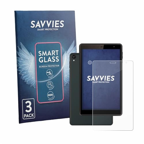 Savvies 3 Stück Panzer Schutz Glas für Logicom Tab 80 8 (Display+Kamera) Schutzfolie HD, Blasenfrei, Stoßfest, Displayschutz