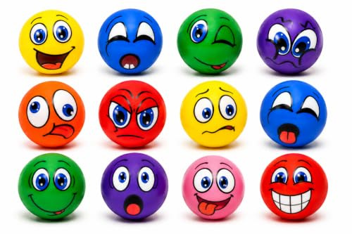 STUWU Stressbälle 12er Set – Extra große Knautschbälle Ø 6,3 cm – Lustige Gesichter – Mitgebsel Kindergeburtstag, Scherzartikel, Anti-Stress-Spielzeug