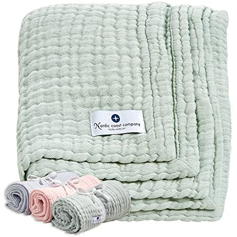 Babydecke Musselin von Nordic Coast Puckdecke Krabbeldecke Spucktuch, Alltagsdecke Einschlagdecke ab Geburt für Säuglinge zum Pucken geeignet Musselindecke Baby(Mint, 80x80cm)