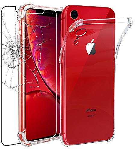 ebestStar - Funda para iPhone XR Apple, Carcasa Silicona Transparente, Capa Protectora TPU Antigolpes, Bordes Reforzados, Transparente + Cristal Templado