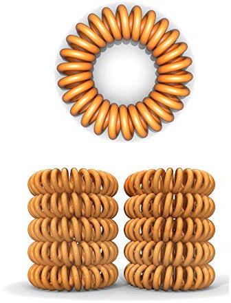 10er Set Spiral Haargummi - Haargummis für weniger Spliss und gebrochene Haare - Haargummi Spirale für feine Haarpartien - Telefonkabel Spiralhaargummi, orange, 3.5 cm