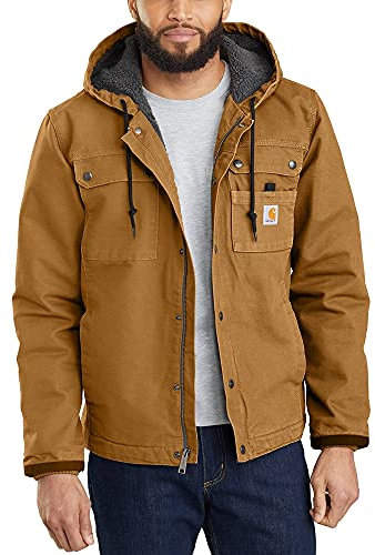 Carhartt, Herren, Loose-Fit Arbeitsjacke aus gewaschenem Canvas mit Sherpa-Futter, Carhartt® Farbe: Braun, Größe XL