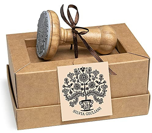 Ex libris Stempel Personalisiert, Baum im Topf, Baum des Lebens, Lilie Blumen Vögel, Handgemacht Geschenke für Buchliebhaber in Geschenkbox