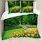 ABAKUHAUS Frühling Bettwäsche Set für Doppelbetten, Garten mit Tulpen Bäume, Weicher Microfaserstoff Allegigeignet kein Verblassen, Grün und Rot