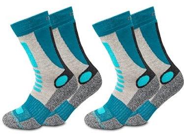 Occulto Damen Wandersocken 2er Pack (Modell: Gerlinde) Türkis-Grau 35-38