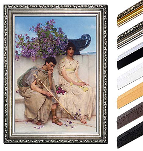 Bild mit Rahmen - Lawrence Alma-Tadema Eine beredte Stille 40x50 cm - Gerahmtes Leinwandbild Alte Meister - Antiker Rahmen Silber Barock, Klassisch