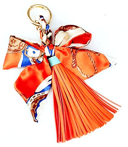 QTMY Seidenband Schleife Quaste Tasche Anhänger Charm Schlüsselanhänger für Frauen börse Handtasche Dekor - Orange - 13 cm