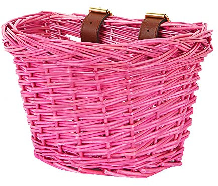 EIRONA Kinderfahrrad-Lenkerkorb, Fahrradkorb-Aufhängekorb, geeignet für Jungen und Mädchen, Kinderfahrradzubehör, umweltfreundlicher handgefertigter Rattan-Korb,Rosa