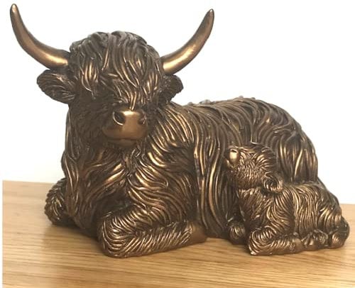 The Leonardo Collection Reflections Bronzed Cow & Baby Set Home Decor Figurines & Ornaments For Home & Office | Decorative Home Accessories Statues For Indoor & Outdoor, Bronze