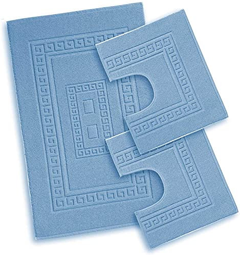 EmporioHome Tappeto 3 Pezzi Bagno Rettangolare in Cotone Scendi Doccia Alta QualitA' Made in Italy (azzurro)