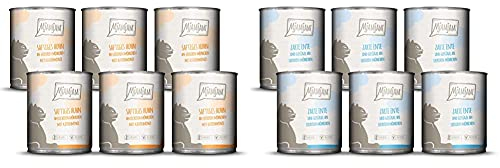 MjAMjAM - Premium Nassfutter für Katzen - saftiges Huhn an leckeren Möhrchen, 6er Pack (6 x 800 g) & Premium Nassfutter für Katzen - zarte Ente & Geflügel an leckeren Möhrchen, 6er Pack (6 x 800 g)