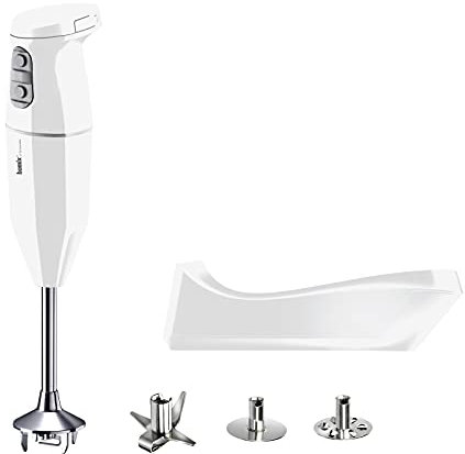 bamix cordless PLUS Set avec mixeur plongeant sans fil, Station de charge, Couteau, Disque fouet, Disque mélangeur, Inox, 250 W, 3 vitesses, Fabriqué en Suisse, Blanc