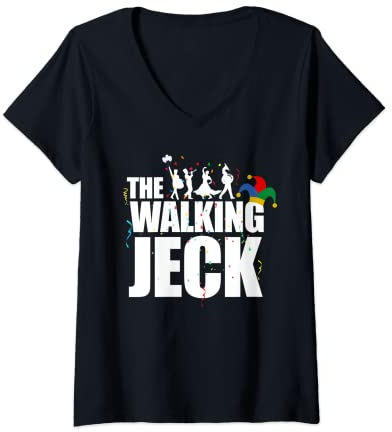 Damen The Walking Jeck Kostüm t shirt Karneval Hut kölle Alaaf T-Shirt mit V-Ausschnitt
