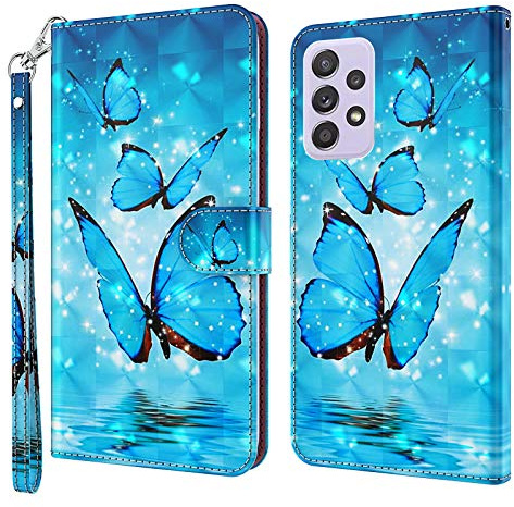 GLANDOTU Handyhülle für Samsung Galaxy A52 / A52S 5G Hülle Klappbar Lederhülle [Standfunktion] [Magnet] Premium Flip PU Leder Schutzhülle Cover Case Samsung A52 Ledertasche (Blauer Schmetterling)