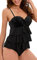 Maillot de Bain Femme 1 Pièce Volants Maillot de Bain Gainant Ventre Plat Rembourré Dos Nu Bandeau Push-Up Tankini Femme （Noir, XL