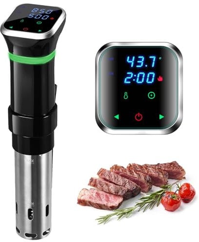 FUNYKICH Cuisson Sous Vide 1100W, Thermoplongeur Cuiseur Sous Vide Thermostat Réglable à 360° Circulation, 25℃-95℃, Calculateur d'Immersion de Cuisinière avec Livre de Recettes,Écran Tactile LCD