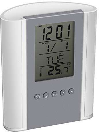 AYNEFY Uhr-Stifthalter, Digitaler Wecker, Temperaturanzeige, Tisch, Stifthalter, Organizer, Schreibwaren-Organizer, Schreibtischdekoration, 4,7 X 3,9 X 2 Zoll