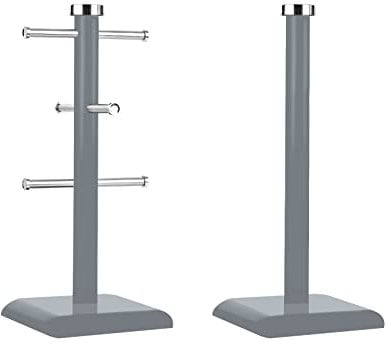 Royal Cuisine 6 Cup Mug Tree Stand and Linear Kitchen roll/Paper Towels Holder Stainless Steel - Coffee Tea Cups Mugs draining Rack| Kitchen Storage Accessories (Grey)