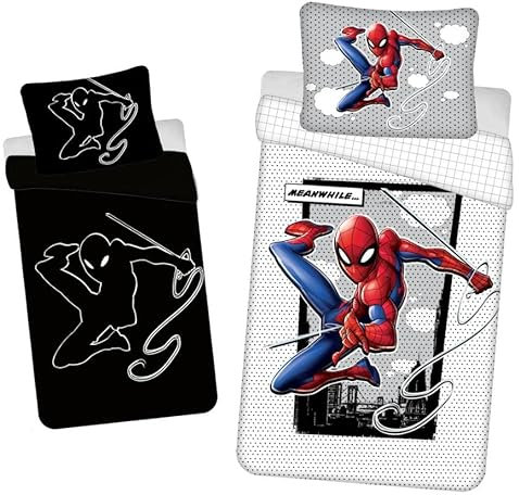 Disney Bettwäsche Set Leuchtend im Dunkeln, Größe: 140 x 200 cm, 70 X 90 cm, 100% Baumwolle (Spiderman)
