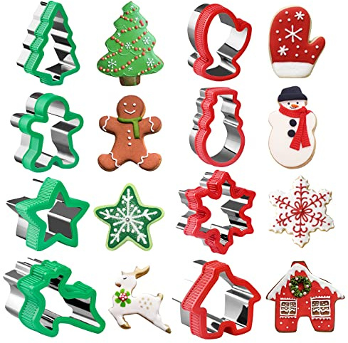 Christmas Cookie Cutter Set - 8 Piece Holiday Cookies Molds with Comfort Grip for Xmas Party Supplies/Favors - Including Glove, Snowman, Gingerbread Man, Star, Snowflakes, Christmas Tree, etc