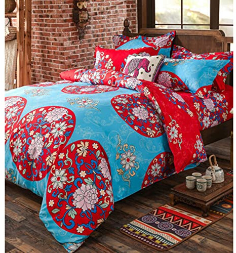 JQWUPUP Luxuriöser Bettbezug für Kingsize-Bett, 3-teilig, Mikrofaser, Palast-Bettbezug für Teenager, Jungen, Mädchen, Erwachsene, exotische Bettwäsche-Dekoration (King-Size-Größe, Rot)