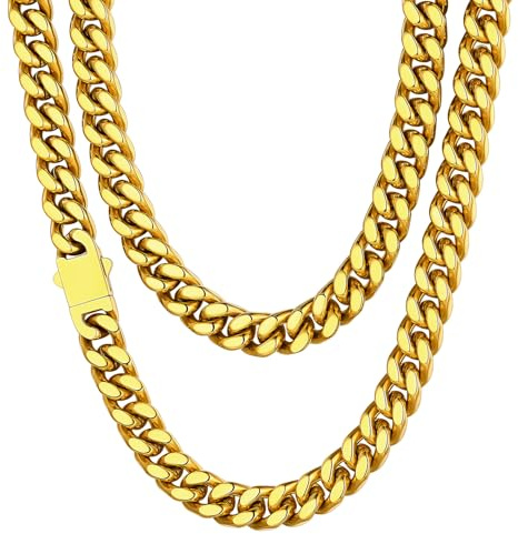ChainsHouse Men Cuban Chain Necklace, 5/7/9/12mm Thick Cuban Link Hip Hop Mens Jewelry, Stainless Steel Chains with Strong Clasp, 46cm-76cm for Man