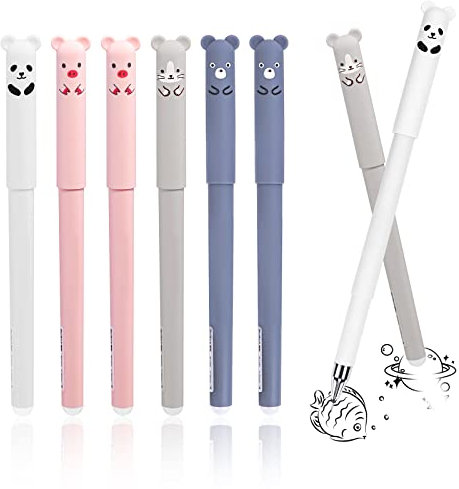 Eokeey Radierbarer Kugelschreiber, 8 Stück Cartoon Radierbare Stifte, erasable pen set, Löschbaren Gelstiften für Kinder Studenten Schule Büro (Schwarze)
