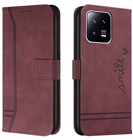 Trugox Handyhülle für Xiaomi 13 5G Hülle Klappbar Klapphülle mit Kartenfach Handytasche Handy Schutzhülle Tasche Leder Wallet Flip Case Slim Book Cover - Bordeauxrot