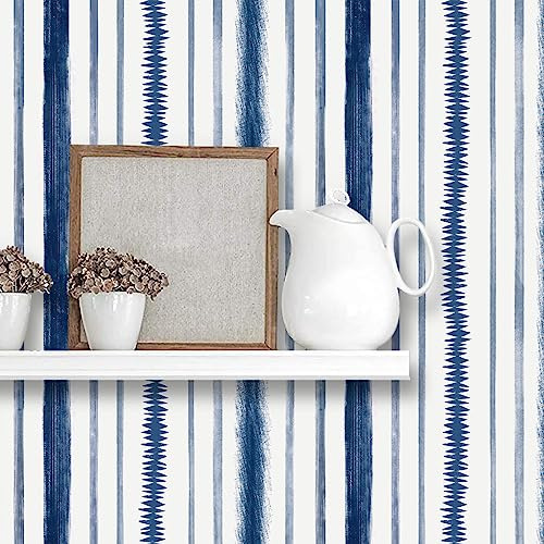 Timeet Blue and White Geometric Stripe Peel and Stick Wallpaper 17.3x78.7 Modern Striped Wallpaper for Bedroom Living Room Decor