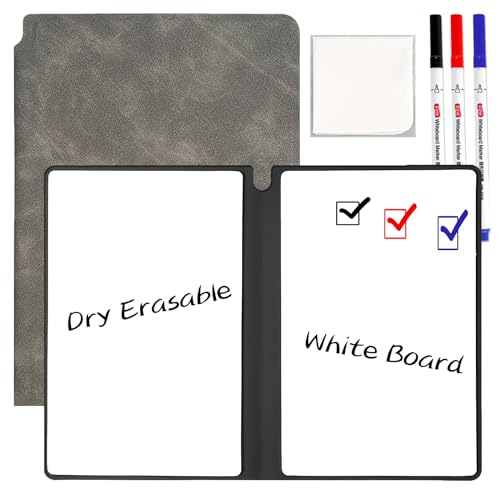 Marte Vanci Small Whiteboard Notebook, A5 Mini Whiteboard with Pen & Wipe, Portable Dry Erase Pad with PU Cover, Reusable White Board for Office Home Notes Lists Memo Messages Reminders (Grey)