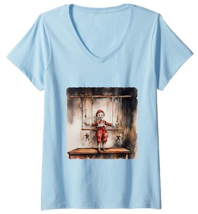 Damen Eine Marionette Puppe auf einer Bühne Drama, kontrolliert, Show T-Shirt mit V-Ausschnitt