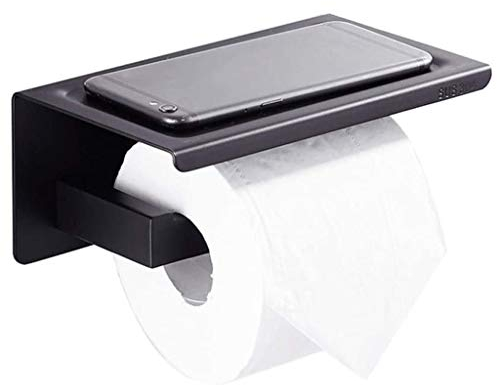 FFOCCO Schwarzer Selbstklebender Toilettenpapierhalter, Toilettenpapierhalter mit Ablage, selbstklebend, ohne Bohren, Wandmontage Present