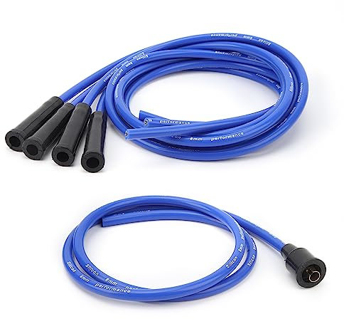 Cavo di Accensione, Cavo per Candela da 8 Mm, Lunghezza 1 M, Set di Cavi per Candele di Accensione Stabile Ad Alta Efficienza per Auto D'epoca a 4 Cilindri (Blu)