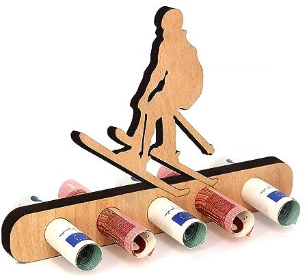 Giftota - Originelle Geburtstag Geldgeschenk Holz - Geschenk für Skiskifahrer, Schisport, Schilaufen - Ski Geldgeschenk - Geschenke aus Holz - Geschenke Geldgeschenk für Frauen & Männer