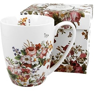 DUO FLORAL Klassischer Becher 350 ml VINTAGE FLOWERS WHITE New Bone China Porzellan