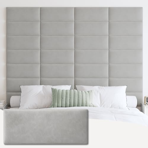 IFNOW Wall Mounted Headboard, Peel and Stick Panels, Light Grey, Queen