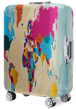 Mateju Kofferschutzhülle Elastisch Kofferhülle 19-32 Zoll, 3D-Weltdruck Gepäck Cover Reisekoffer Hülle Trolley Case Schutzhülle Luggage Cover Waschbare Staubdichte (Asien,L)