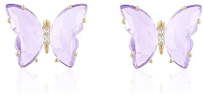 QUKE Schmetterling Form lila Kristall Gold Ohrstecker durchbohrt Ohren für Frauen Mädchen