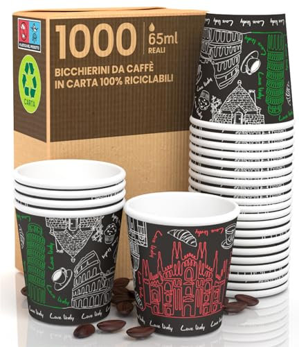 1000 Kaffeebecher aus Papier, 65 ml, Italien Schwarz, umweltfreundlich, biologisch abbaubar, Einwegbecher, klein, zum Mitnehmen, heiße Getränke
