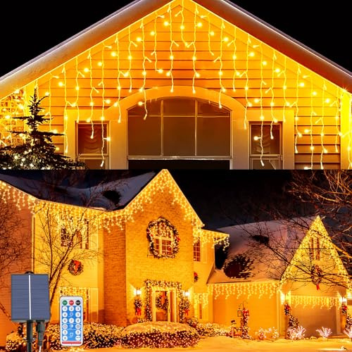 OPAHUTER Solare Ghiacciolo Tenda Luminosa, 6M 264 LEDs Luci Cascata da Esterno con 8 Modalità, Impermeabile Luci Cascata Catene, Telecomando, Natale Cascata Luci per Giardino Finestra Balcone