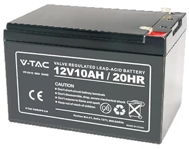 V-TAC Batterie au Plomb 12V 10Ah pour Alarme, UPS, vidéosurveillance Terminaux T2 178 * 35 * 60mm 23452