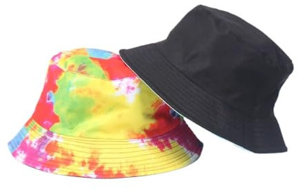 TDNEKMCA Batik-Anglerhüte Für Frühling Und Sommer – Beidseitig Tragbarer Fischerhut Mit Weichem Aufdruck，Verstaubarer Sonnenhut Für Den Außenbereich，Orange，M